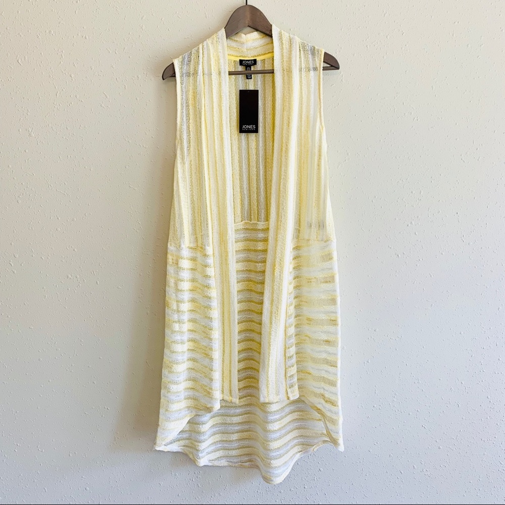 Jones New York Women’s Yellow White Striped Knit Long Open Vest Sz Small NWT